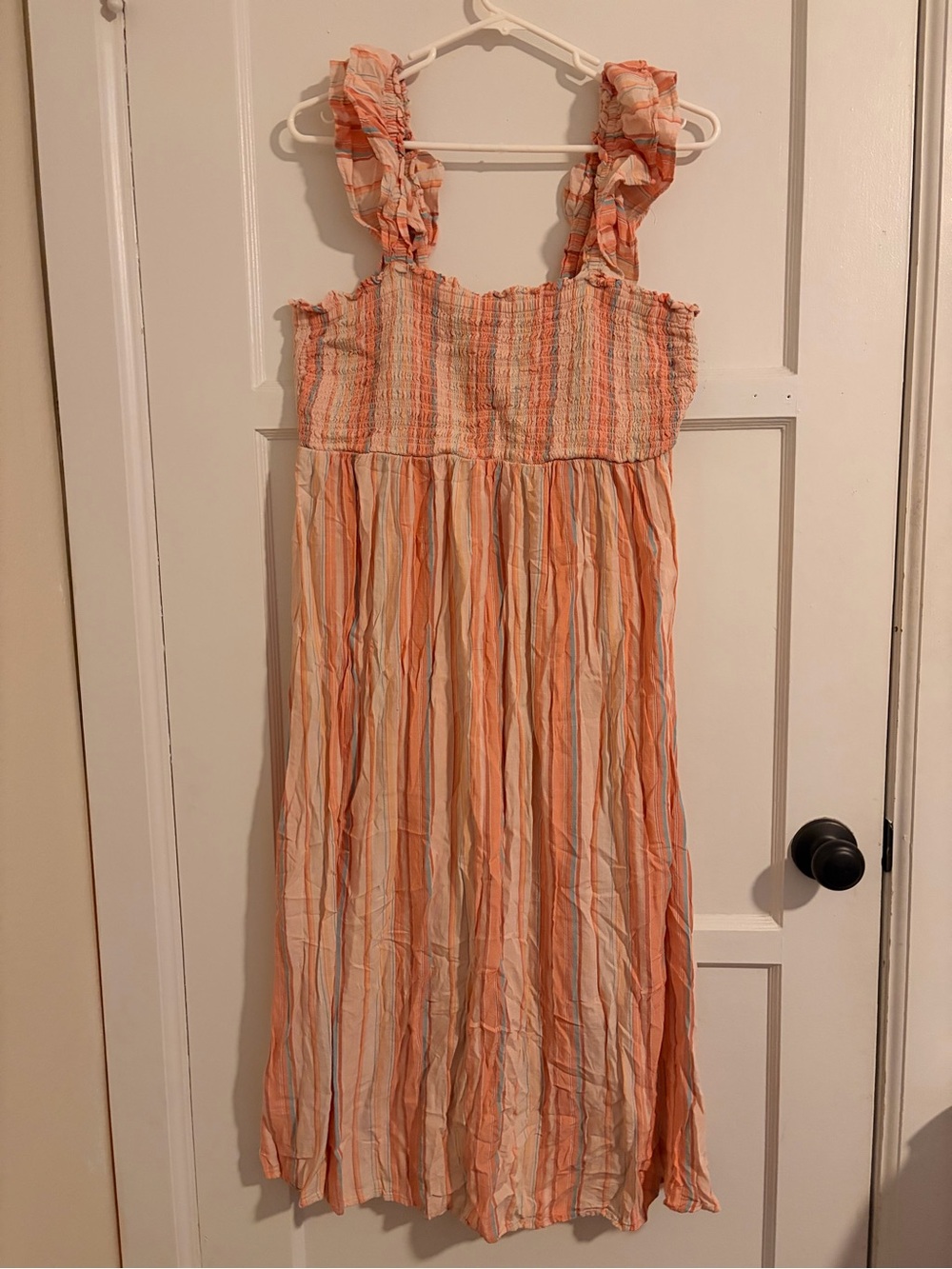 Sonoma Peach and Cream Striped Smocked maternity Sundress